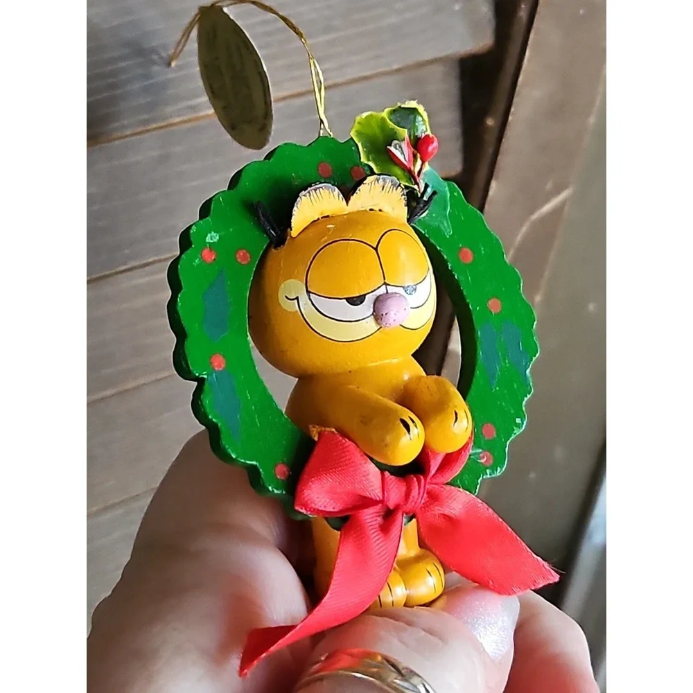 Vintage‎ GARFIELD Wooden Christmas Ornament 1981 United Feature Syndicate Dakin